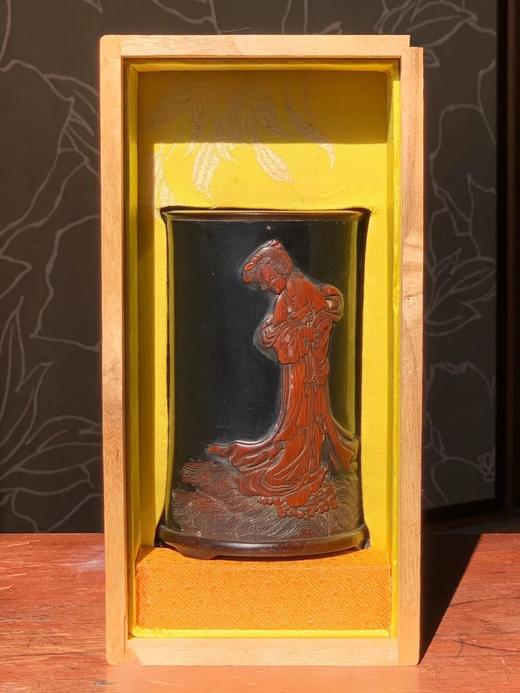 黑漆地雕洛神赋图文竹雕笔筒，顺丰包邮 商品图12