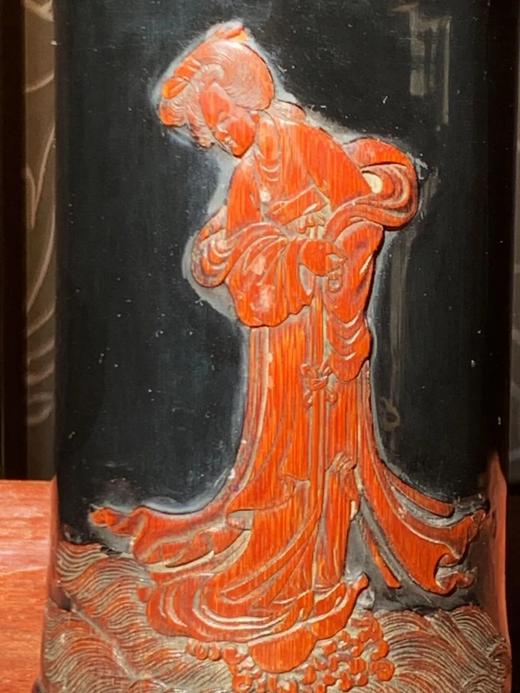 黑漆地雕洛神赋图文竹雕笔筒，顺丰包邮 商品图4