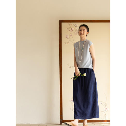牧衣游原创 深青蓝香云纱半身裙新款爽滑垂感显瘦直筒半裙 听云 商品图2