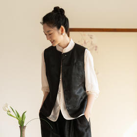 牧衣游原创 重磅提花香云纱马夹新款极简黑色禅意中式开衫 梅花赋