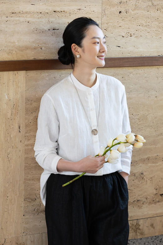 牧衣游原创 汉麻净色衬衫女新款轻薄柔软白色简约文艺衬衣 春宴 商品图5