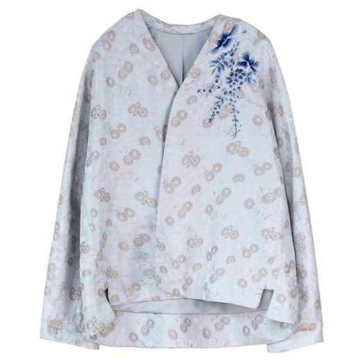 牧衣游原创 40姆米重磅菊手工刺绣织锦外套端庄复古气质 紫竹调 商品图4