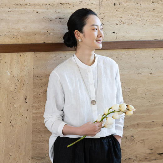 牧衣游原创 汉麻净色衬衫女新款轻薄柔软白色简约文艺衬衣 春宴 商品图0