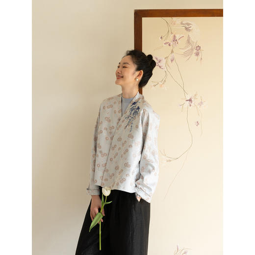 牧衣游原创 40姆米重磅菊手工刺绣织锦外套端庄复古气质 紫竹调 商品图1