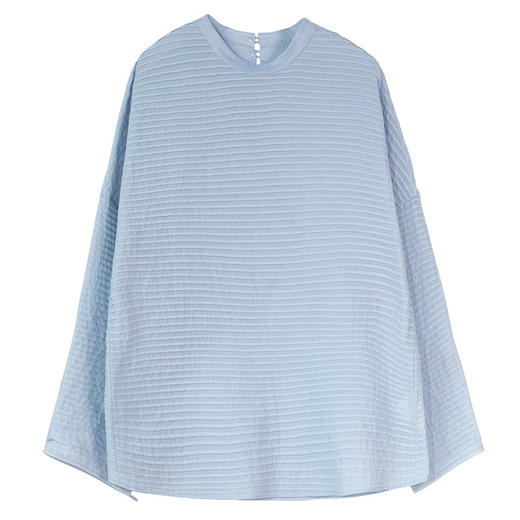 牧衣游原创100支打条棉质衬衫新款宽松蓝色圆领百搭文艺上衣 所若 商品图4