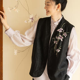 牧衣游原创 20姆米重磅龟纹手工刺绣香云纱马夹黑色古朴中式 栖行