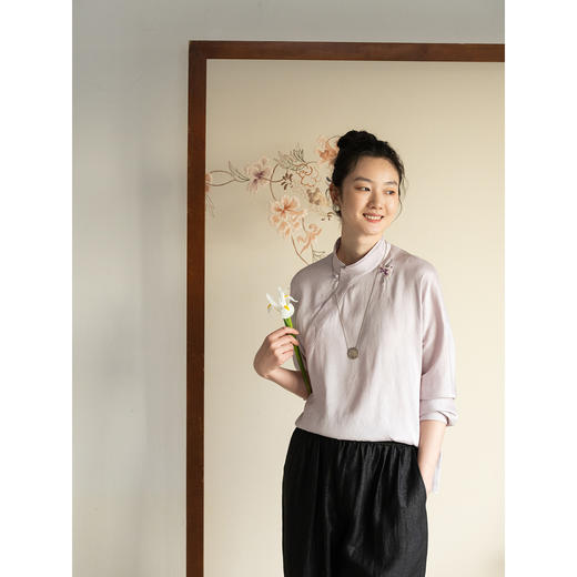 牧衣游原创 22姆米重磅双宫绸净色真丝衬衫新中式真丝上衣 知语 商品图1