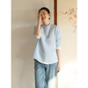 牧衣游原创100支打条棉质衬衫新款宽松蓝色圆领百搭文艺上衣 所若 商品缩略图1