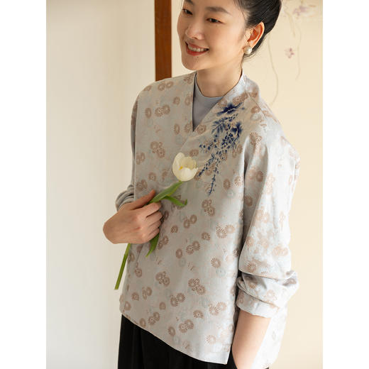 牧衣游原创 40姆米重磅菊手工刺绣织锦外套端庄复古气质 紫竹调 商品图3