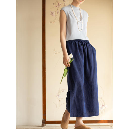 牧衣游原创 深青蓝香云纱半身裙新款爽滑垂感显瘦直筒半裙 听云 商品图1