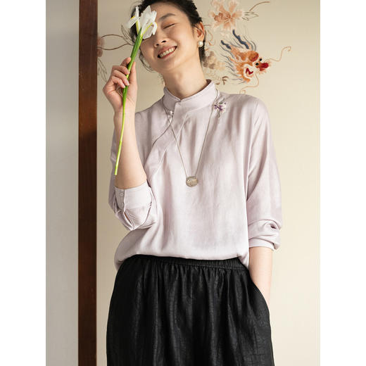 牧衣游原创 22姆米重磅双宫绸净色真丝衬衫新中式真丝上衣 知语 商品图2