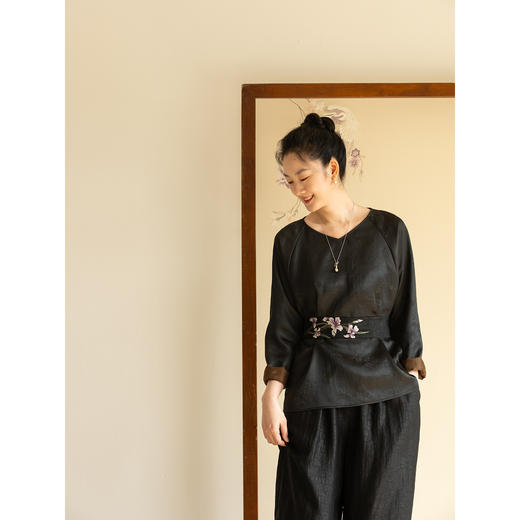 牧衣游原创 重磅龟裂纹手工刺绣香云纱腰封 沐雪【不支持会员折】 商品图3