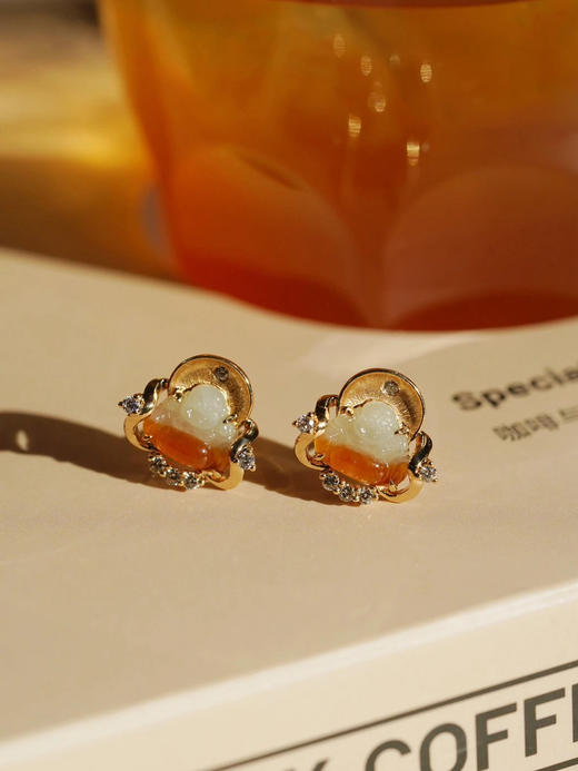 【喆】翡翠弥勒佛耳钉 商品图0