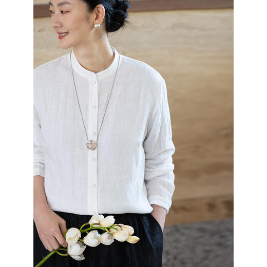 牧衣游原创 汉麻净色衬衫女新款轻薄柔软白色简约文艺衬衣 春宴 商品图2