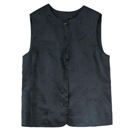 牧衣游原创 重磅提花香云纱马夹新款极简黑色禅意中式开衫 梅花赋 商品图4