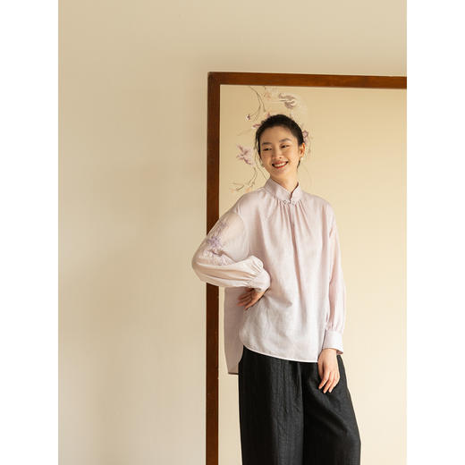 牧衣游原创 丝棉机绣小衫新款轻薄通勤气质文艺百搭中式衬衫 见荧 商品图2