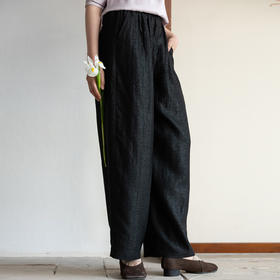 牧衣游原创 重磅龟裂纹香云纱休闲长裤垂感显瘦禅意百搭裤子 初山