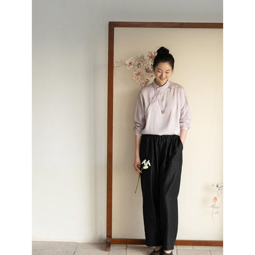 牧衣游原创 重磅龟裂纹香云纱休闲长裤垂感显瘦禅意百搭裤子 初山 商品图1