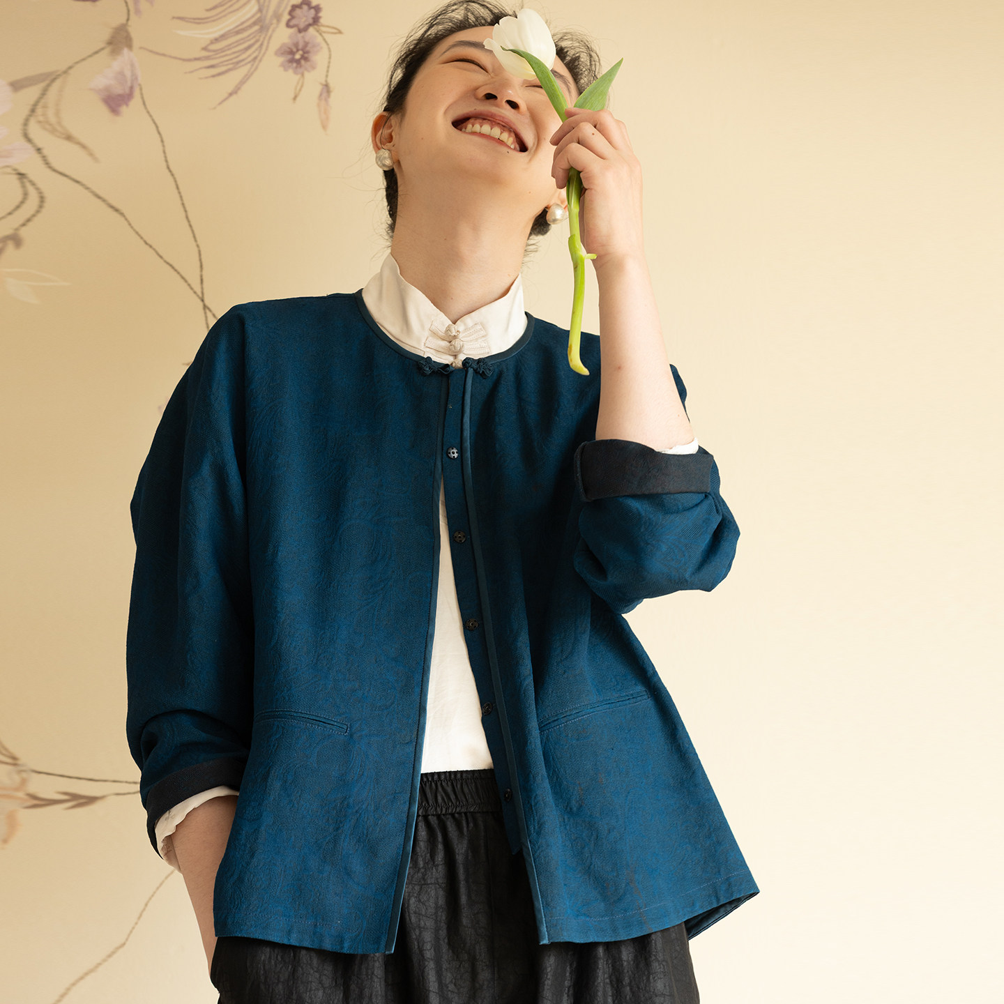 牧衣游原创 40姆米重磅缠枝纹罗香云纱外套古朴禅意中式开衫 千屿