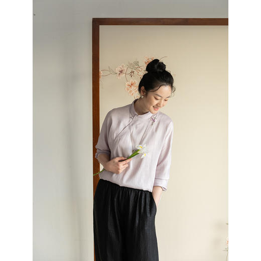 牧衣游原创 22姆米重磅双宫绸净色真丝衬衫新中式真丝上衣 知语 商品图3