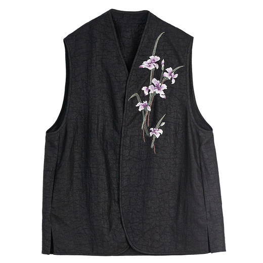 牧衣游原创 20姆米重磅龟纹手工刺绣香云纱马夹黑色古朴中式 栖行 商品图4