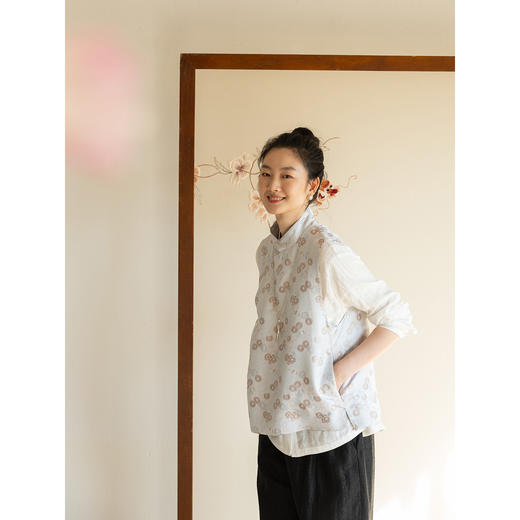 牧衣游原创 重磅40姆米菊织锦马夹女新款复古东方新中式开衫 云归 商品图1