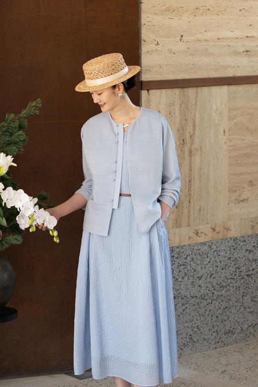 牧衣游原创 打条丝棉外套女新款轻薄宽松蓝色百搭文艺开衫 初醒 商品图5