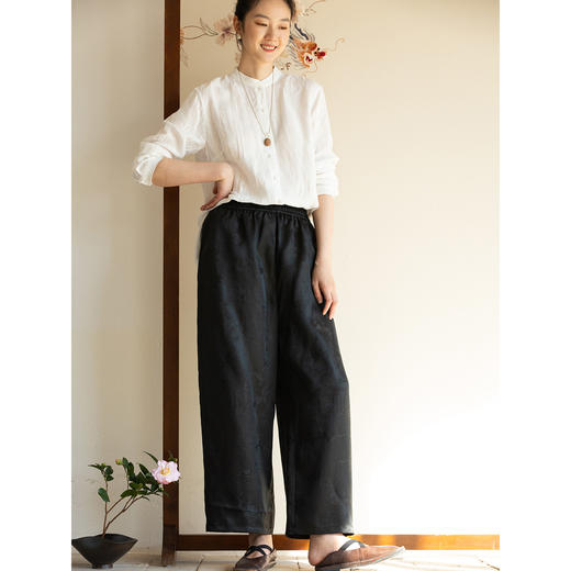 牧衣游原创 25姆米重磅香云纱休闲长裤新款黑色垂感真丝裤子 纸雀 商品图1