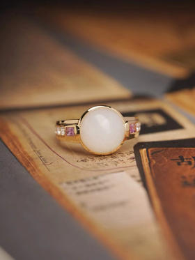 【喆】和田玉粉蓝宝戒指