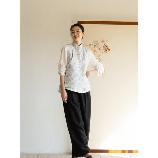 牧衣游原创 重磅40姆米菊织锦马夹女新款复古东方新中式开衫 云归 商品图2