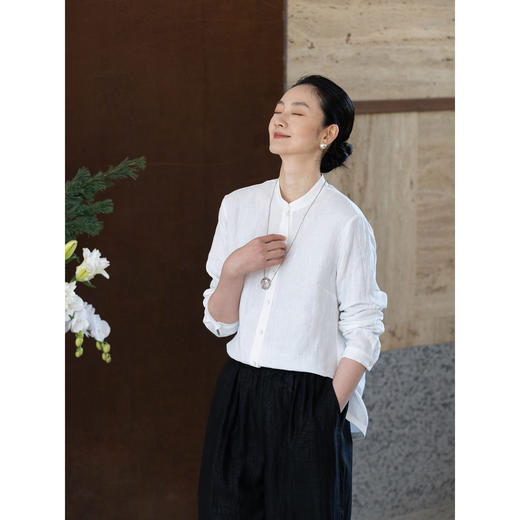 牧衣游原创 汉麻净色衬衫女新款轻薄柔软白色简约文艺衬衣 春宴 商品图1