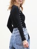 TYNVIE 黑色不对称珍珠钮扣镂空棉质罗纹上衣 商品缩略图5
