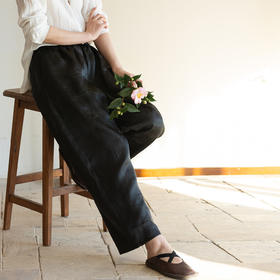牧衣游原创 25姆米重磅香云纱休闲长裤新款黑色垂感真丝裤子 纸雀