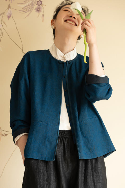 牧衣游原创 40姆米重磅缠枝纹罗香云纱外套古朴禅意中式开衫 千屿 商品图5