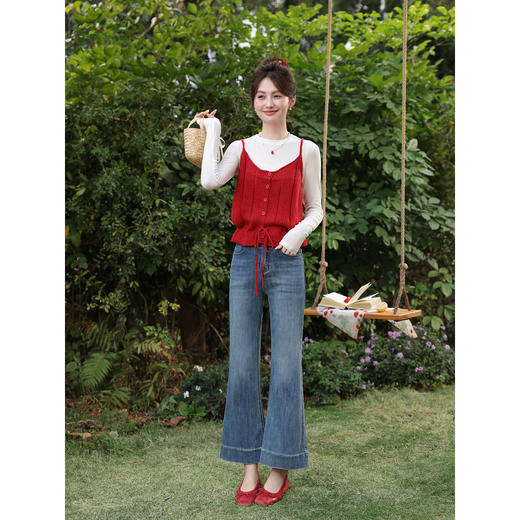 鹿向南「纤细公式」蓝色复古微喇牛仔裤女春季修身高腰通勤长裤子 商品图1