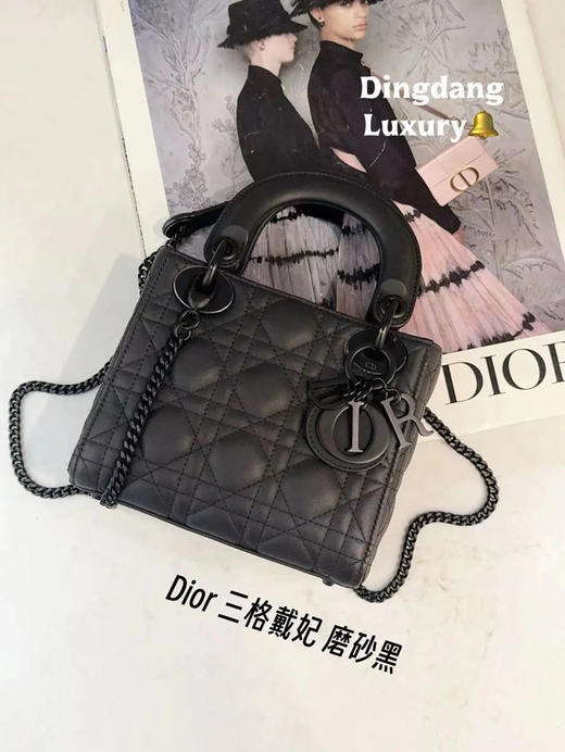 Dior 三格 磨砂黑 牛皮 戴妃包 商品图0