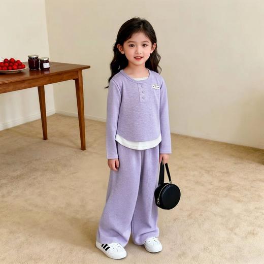 千字童女童套装秋季新款儿童韩版时髦软糯假两件上衣裤子套装80-160★娃娃优选 商品图2