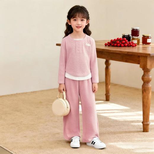 千字童女童套装秋季新款儿童韩版时髦软糯假两件上衣裤子套装80-160★娃娃优选 商品图1