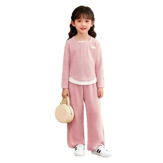 千字童女童套装秋季新款儿童韩版时髦软糯假两件上衣裤子套装80-160★娃娃优选 商品图3