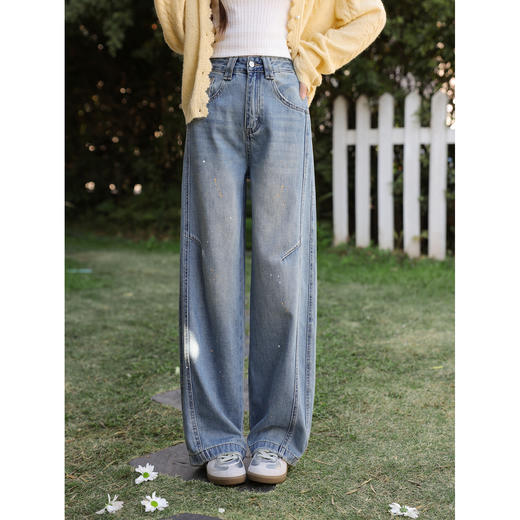 鹿向南「纵蓝谜底」蓝色直筒牛仔裤女春季新款宽松时尚设计感长裤 商品图2