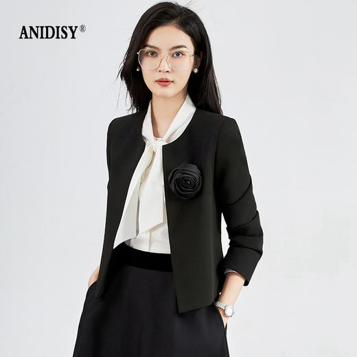 轻奢简约双层醋酸圆领长袖小西装短外套 商品图0