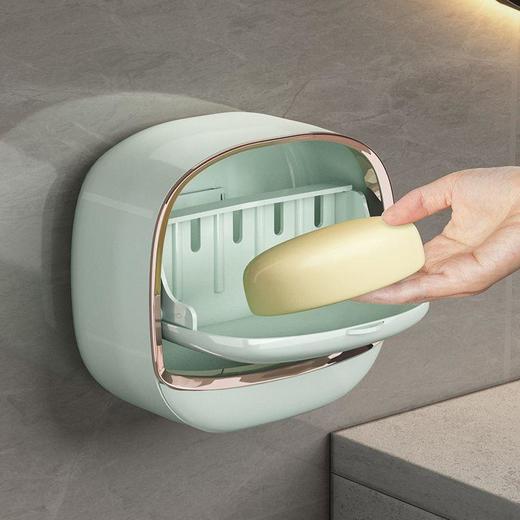 轻奢壁挂式香皂盒置物架卫生间沥水家居可拆卸收纳盒翻盖肥皂盒 商品图2