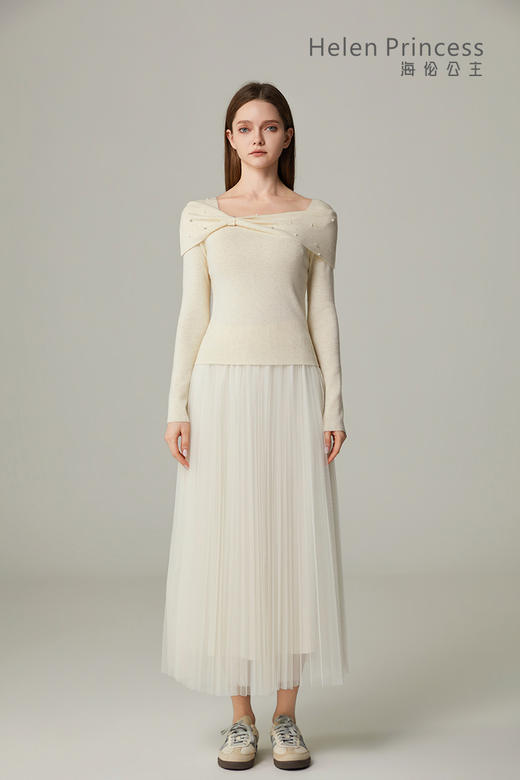 温柔风一字领仙女裙套装 商品图0