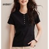2026春装新品时尚圆领单排扣半襟正肩T恤 商品缩略图2