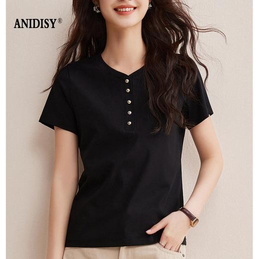 2026春装新品时尚圆领单排扣半襟正肩T恤 商品图2