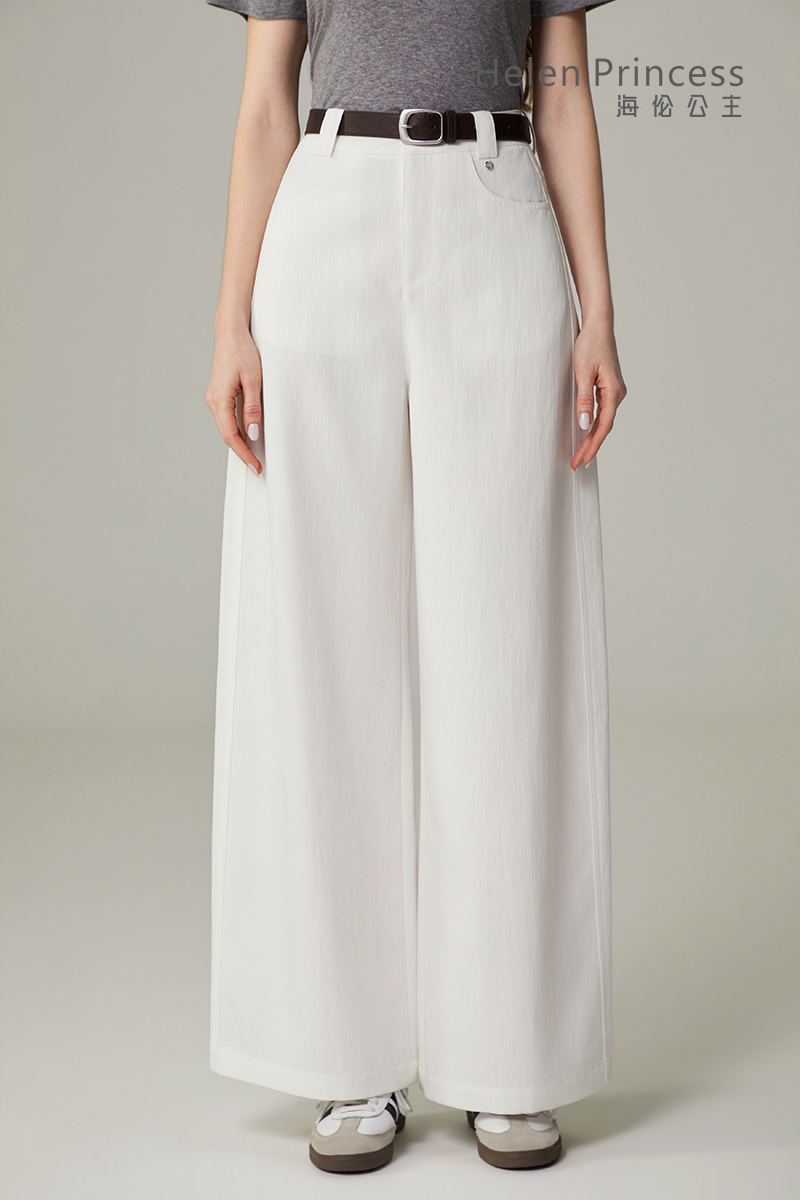 高腰阔腿裤配腰带