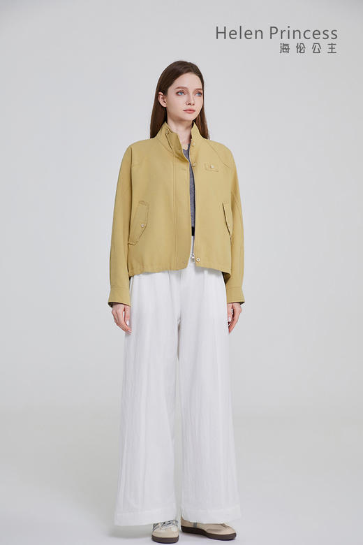 立领格纹拼接外套 商品图3