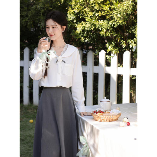 鹿向南「玉兰初绽」法式衬衫女春季学院风设计感白色长袖开衫上衣 商品图4