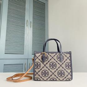 TORY BURCH 汤丽柏琦 T Monogram 经典老花满印可拆卸肩带 织物拼牛皮革 托特包（CB）