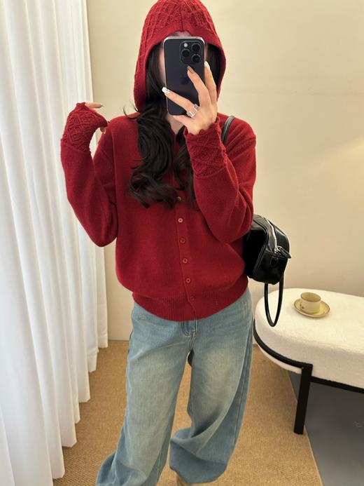 晴日风云~镂空针织帽衫开衫毛衣 商品图2